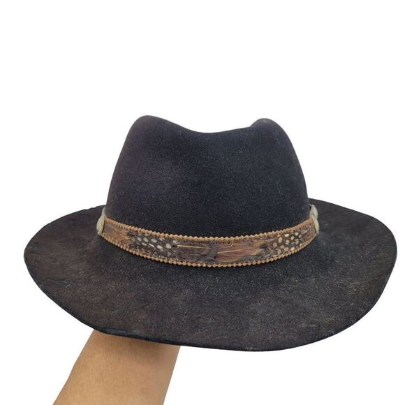Vintage Magill Lee Cowboy Cowgirl‎ Hat S Black Fur Felt Pheasant Feather Fedora - Picture 2 of 16